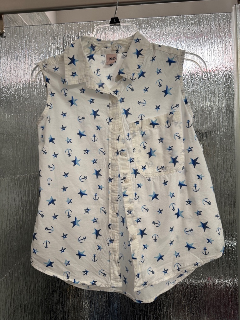 Sleeveless Button-Up Blouse Stars & Anchors